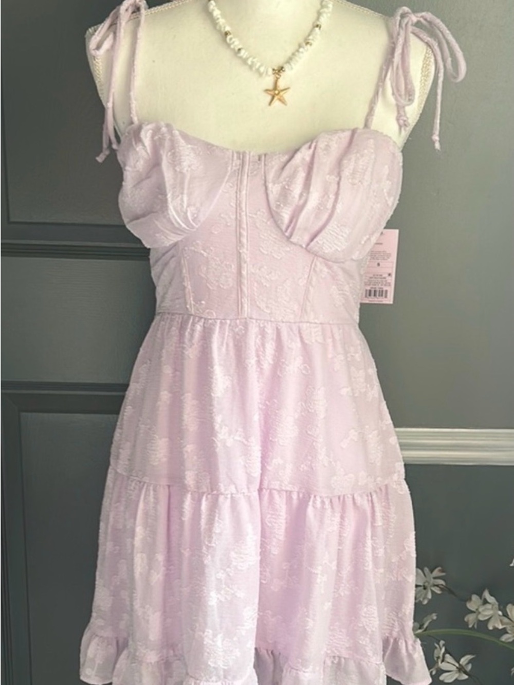 Lavender Tie-Shoulder Ruffle Sundress